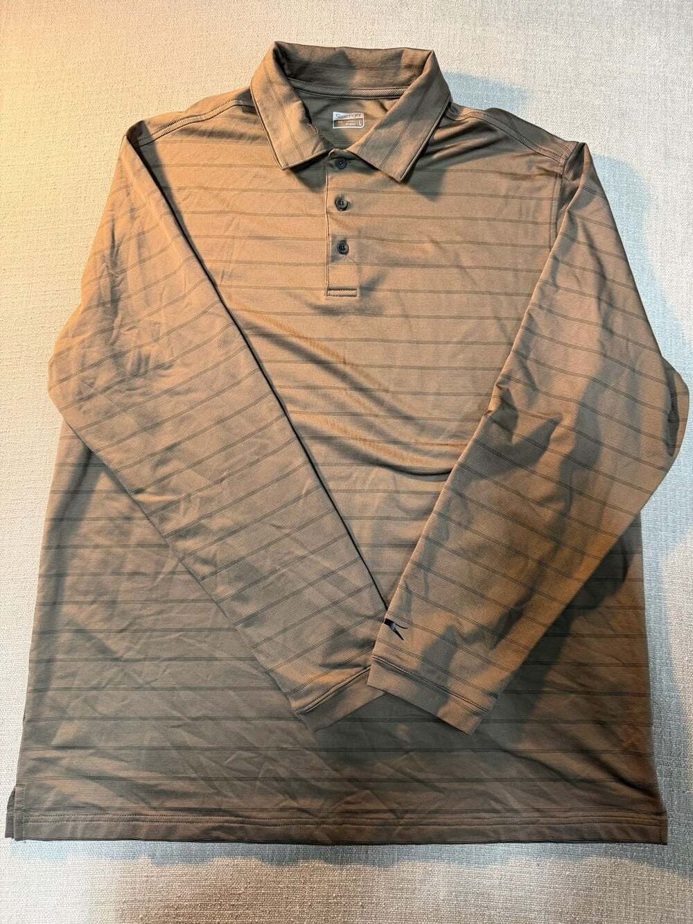 Slazenger Men's Long Sleeve Striped Performance Golf Polo Shirt Brown Size Large